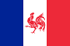 French Flag with in the middle the rooster of the Walloon flag